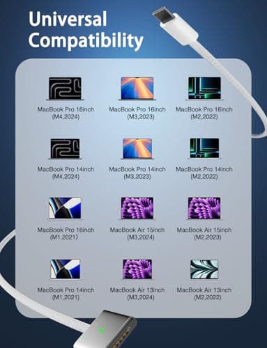 Charger for MacBook Air 13/15" (M1-M3, 2021-2025) & MacBook Pro 14" (M1-M4)70W Type C Power Adapter Includes 6.6FT C to Magnetic 3 Cable LED, Powerful Connection Between 20021-2025 (Original Quality) - Image 5