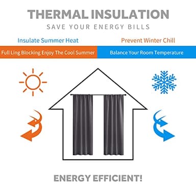 RYB HOME Blackout Curtains 63 inches Long - Energy Saving Insulation Large Window Curtain Blinds for Bedroom Living Room Dining Basement Home Office, W 70 x L 63 per Panel, Grey, 2 Pcs - Image 4