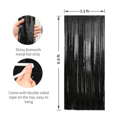 Crosize 2 Pack 3.3 x 9.9 ft Black Foil Fringe Backdrop Curtain, Streamer Backdrop Curtains, Streamers Birthday Party Decorations, Tinsel Curtain for Parties, Photo Booth Backdrops, Party Décor - Image 2
