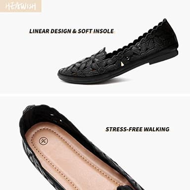 HEAWISH Women's Floral Ballet Flats for Women Black Beige Slip On Flowers PU Leather Round Toe Dress Shoes(Black,US8.5) - Image 5
