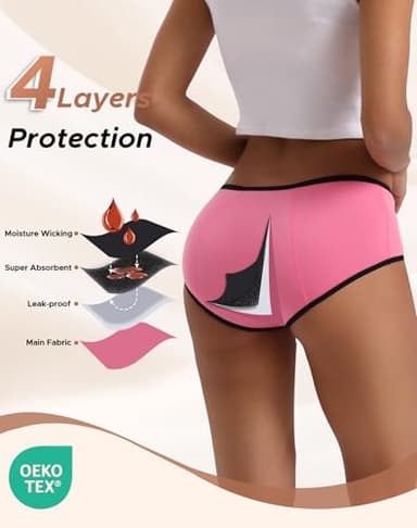 INNERSY Period Underwear for Women Teens Leak-Proof Menstrual Cotton Protective Hipster Panties 3-Pack (Heavy Flow (Bright Colors), XX-Large) - Image 3
