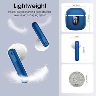Wireless Earbuds, 2025 Bluetooth 5.4 Headphones in Ear Buds 3D Bass Stereo, 40H Ultralight Bluetooth Earbuds with 4 ENC Noise Cancelling Mic, USB-C, IP7 Waterproof Earphones for Android iOS Pad, Blue - Image 6