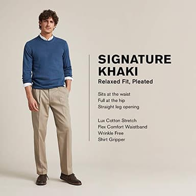 Dockers Men's Relaxed Fit Signature Khaki Lux Cotton Stretch Pants-Pleated, Timberwolf, 34W x 32L - Image 4