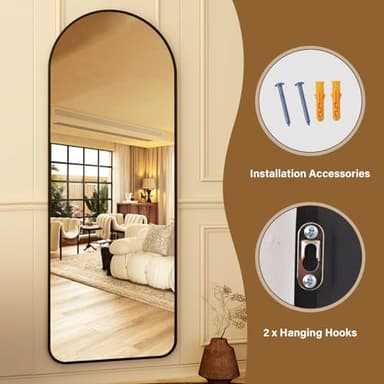 HARRITPURE 64"x21" Arched Full Length Mirror Floor Mirrors with Aluminum Alloy Frame Free-Standing Wall Mounted or Leaning Large Bedroom Dressing Mirror Modern & Contemporary Decor for Home,Black - Image 7
