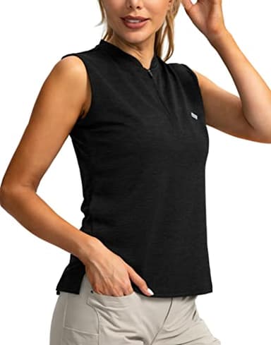 SANTINY Women's Sleeveless Golf Shirt Zip Up Tennis Lightweight Quick Dry Tank Tops Polo Shirts for Women(Black_S) - Image 5