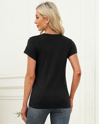 Memorose Womens Short Sleeve Tops Summer T Shirts Round Neck Fashion Causal Basic Tee Black L - Image 4