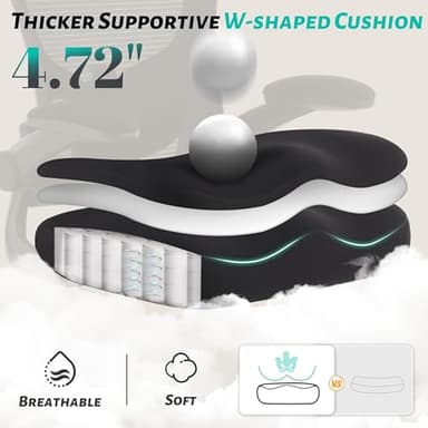 400LBS Office Chair, Executive Desk Chair with Adjustable Lumbar Support, Comfy W-Shape Thicken Cushion Ergonomic Mesh Computer Chair, Swivel Task Chair Padded Flip-up Armrest for Home Office,Black - Image 3