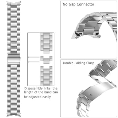 Anlinser No Gap Bands Compatible with Samsung Galaxy Watch 7/6/5/4/FE Band 44mm 40mm/Watch 6 Classic Band 47mm 43mm/Watch 5 Pro 45mm/Watch 4 Classic, 20mm Metal Strap for Women Men, Silver - Image 3