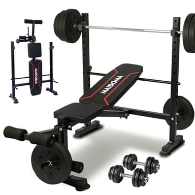 Standard Weight Bench Set with Leg Extension and Leg Curl, Adjustable Bench Press Set with Squat Rack, Foldable Flat Incline Decline Workout Bench for Home Gym Full Body(US Stock) - Image 1