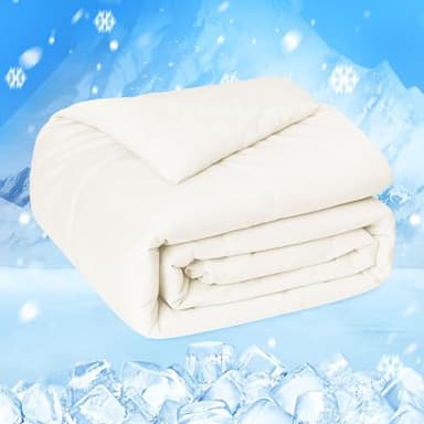 HOMFINE Cooling Comforter Japanese Double-Sided Cold Tech Fabric Cooling Blanket for Night Sweats Hot Sleepers, Q-Max 0.45 Soft Breathable Silky Smooth Lightweight Beige Summer Comforter Queen - Image 1