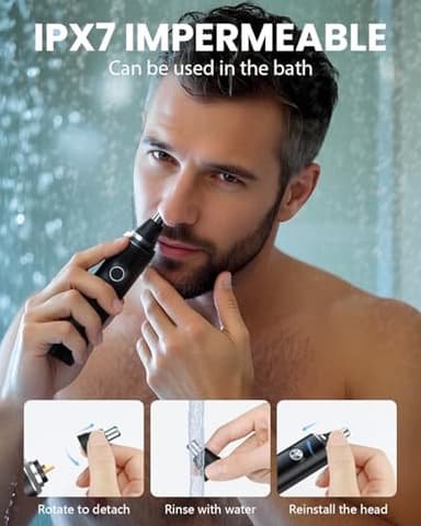 Ginity LED Display Ear and Nose Hair Trimmer Clipper for Men Women,2025 Rechargeable 2 in 1 Professional Painless Eyebrow & Facial Hair Trimmer with Powerful Motor and Dual-Edge Blades (Black) - Image 5