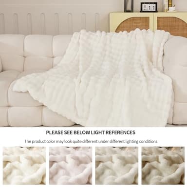 PU MEI Fleece Blanket - Throw Blanket for Bed 80"*90" White, Luxury Bubble Fluffy Blanket Plush Queen Blanket, Throw Blanket for Couch, Cozy Soft Warm Fuzzy Blanket Large Blanket for All Season Use - Image 7