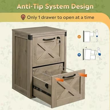 DEVAISE 2 Drawer File Cabinet with Lock, Wood Farmhouse Filing Cabinet for Home Office, Printer Stand Fits Letter and A4 Size, Gray Oak - Image 7