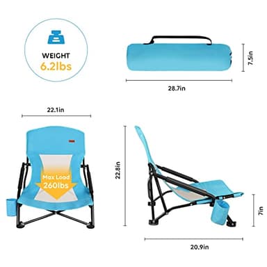 TOBTOS Low Beach Chair, Beach Chairs for Adults 2 Pack, Low Profile Folding with Cup Holder & Carry Bag, Heavy Duty Chair for Outdoor Sand, Camping, Concert, Travel - Image 3