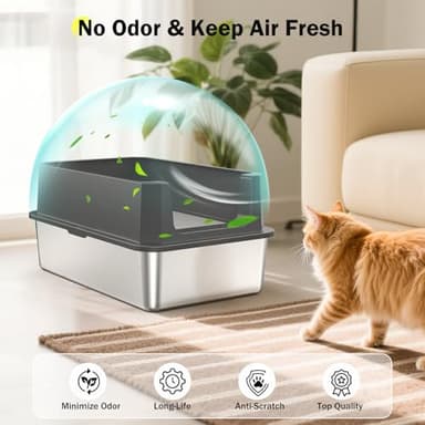 Stainless Steel Litter Box, Extra Large Litter Boxes for Big Cats, XLarge Metal Cat Litter Box with Lid, Anti-Urine Leakage XL Box with High Sides, Easy Clean, Non-Sticky, Scoop Included - Image 5
