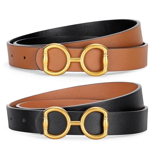 KASBAH Reversible Leather Belt for Women Two-in-One Ladies Leather Belt for Pants Jeans Dresses With Gold Buckle - Image 1