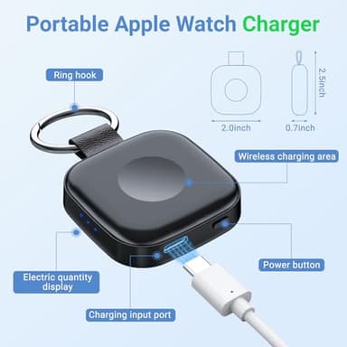 Temdan Portable Wireless Charger for Apple Watch Magnetic iwatch Charger 1200mah Power Bank Camping Travel Essentials Watch Charger for Series 10/9/8/7/6/Se/5/4/3/2/1/Ultra/Ultra 2-Black - Image 3