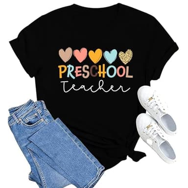 MAIHUN Womens Preschool Teacher Shirts Preschool Teacher Life Tshirt Hearts Graphic Short Sleeve - Image 1
