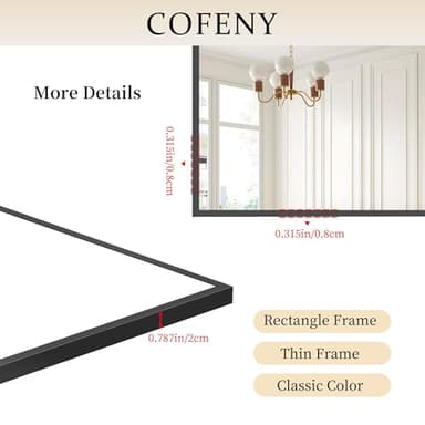 COFENY 40x60inch Black Bathroom Mirror, Black Rectangle Mirror with Frame, Large Rectangular Wall Mirrors for Bathroom, Living Room, Hair Salon, Big Farmhouse Mirror Hang Horizontal/Vertical - Image 5