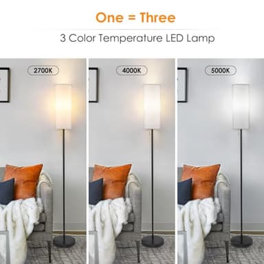 Coucrek Floor Lamp for Living Room, 3 Color Temperature Modern Standing Lamps, Minimalist Floor Lights for Bedroom, Office, Reading, White - Image 2