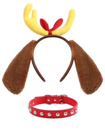 Obavioy Deer Antler Dog Ears Headband Red Collar Choker for Adult Christmas Halloween Costume Accessories for Max - Image 1