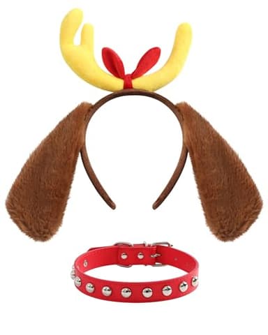 Obavioy Deer Antler Dog Ears Headband Red Collar Choker for Adult Christmas Halloween Costume Accessories for Max - Image 1