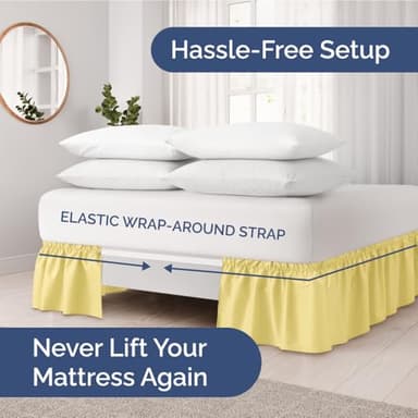 Wrap Around Dust Ruffle Bed Skirt - Yellow - Twin/Twin XL Size Beds with 24 Inch Drop - Easy Fit Elastic Strap - Adjustable Pleated Bedskirt w/Brushed Fabric - Wrinkle Free - Women, Men, Kids & Teens - Image 2