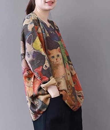 YESNO Women Christmas Sweater Graphic Printed Oversized Pullover Sweaters Casual Loose Knit Tops XL S01 CR01 - Image 2