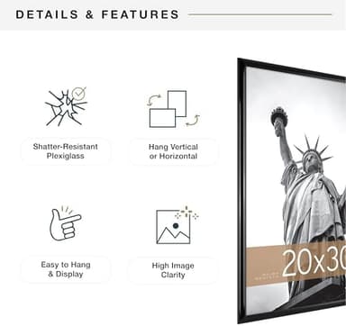 MCS Trendsetter 20x30 Poster Frame Black High-Gloss, Vertical & Horizontal Wall Hanging Large Picture Frame for Photos, Posters & Art Prints (1-Pack - Image 7
