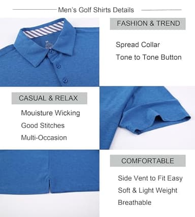 Alex Vando Mens Golf Shirt Moisture Wicking Quick-Dry Short Sleeve Casual Polo Shirts for Men,Royal,XL - Image 3