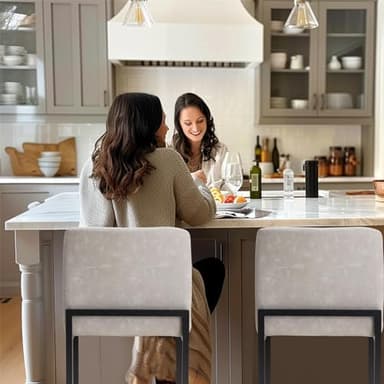 Sophia & William Light Grey Bar Stools Set of 3, Modern PU Leather Counter Height Barstools with Back, 24" Kitchen Island Bar Chairs - Image 2