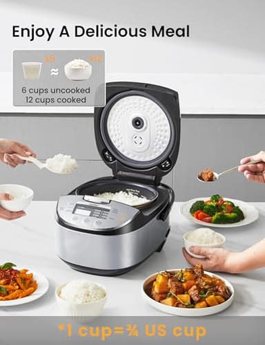 COMFEE' Rice Cooker 12 Cups Cooked/6 Cups Uncooked, Portable Non-Stick Japanese Rice Maker with Fuzzy Logic Technology, 24-Hour Timer Delay, 11 Presets, Steamer, Fast Grain Cooker, Black - Image 3
