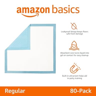 Amazon Basics Heavy Duty Dog and Puppy Pee Pads, 5-Layer Leak-Proof Ultra Absorbent, Quick-Dry Surface, Potty Training, Regular (24x23"), 50 Count, Blue & White - Image 2