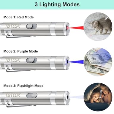 TBTeek Cat Toys, USB Rechargeable Kitten Toy, 3 Light Modes & 5 Adjustable Patterns, Portable Interactive Pet Dog Cat Mouse Toy for Fun Chase Play Exercise - Image 3