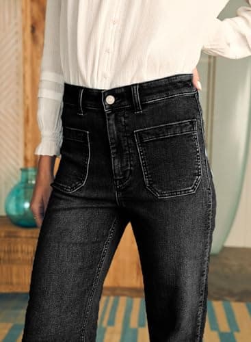 Astylish Women's Wide Leg Jeans High Waisted Stretchy Straight Leg Jeans Loose Denim Pants with Pocket Size 14 Black - Image 5