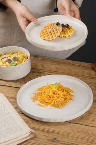 Famiware Star Plates and Bowls Sets, Modern Stoneware Dinnerware Sets for 8, 24-Piece Kitchen Dish Sets - Microwave and Dishwasher Safe, Chip and Scratch Resistant, Matte White - Image 4