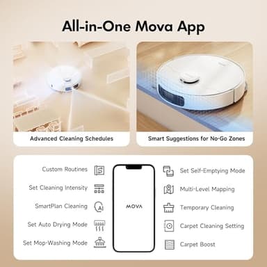 MOVA P10 Ultra Robot Vacuum and Mop 8,300Pa Suction 140°F Hot Water Auto Mop Washing & Drying, Dual Spinning Extenable Clean, 10.5mm Lifting for Carpet, 360°Obstacle Avoidance, App Control - Image 7