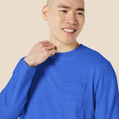Amazon Essentials Men's Regular-Fit Crewneck T-Shirts, Long-Sleeve, Bright Blue, Size XX-Large, With Pocket - Image 4