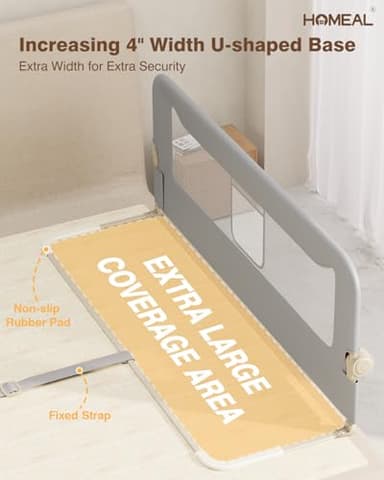 HOMEAL Bed Rail for Toddlers - 59"x24" Foldable Toddler Bed Rails for King, Queen, Twin, Full, Double Bed - Breathable Guard Rail for Toddlers with U-Shape Base, Grey, 1 Pack - Image 2