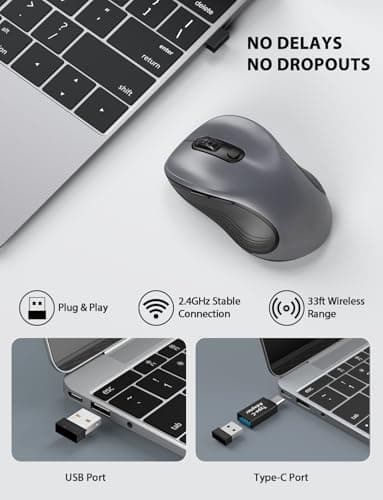 Trueque Wireless Mouse for Laptop, 2.4GHz Ergonomic Computer Mouse with Back & Forward Buttons, 3 Adjustable DPI Levels, 6 Buttons, Optical USB Cordless Mice for Windows PC (Gray, 1 Pack) - Image 4