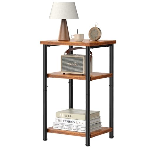 DUMOS End Table, 3 Tier Side Sofa Tables for Small Space, Storage Shelf, Nightstand with Adjustable Feet for Living Room, Bedroom, Office, Set of 1, Rustic Brown - Image 1