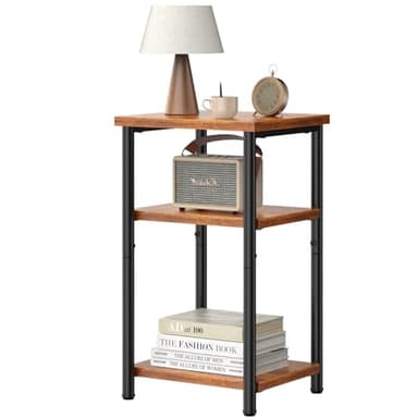 DUMOS End Table, 3 Tier Side Sofa Tables for Small Space, Storage Shelf, Nightstand with Adjustable Feet for Living Room, Bedroom, Office, Set of 1, Rustic Brown - Image 1