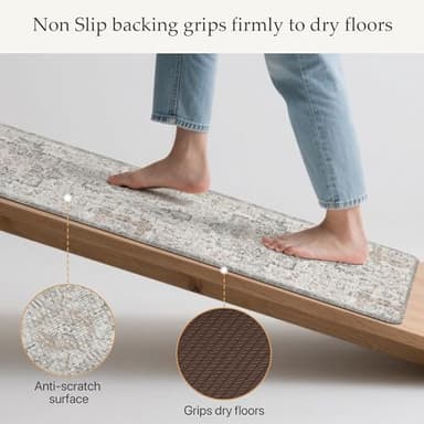 GENIMO Kitchen Mats for Floor 2PCs, Washable Anti Fatigue Mat for Cushioned, 17.3"x47"+17.3"x30", Waterproof Kitchen Rugs, Non Slip Comfort Standing Mat Rug for Home, Sink, Laundry, LightTaupeBrown - Image 4