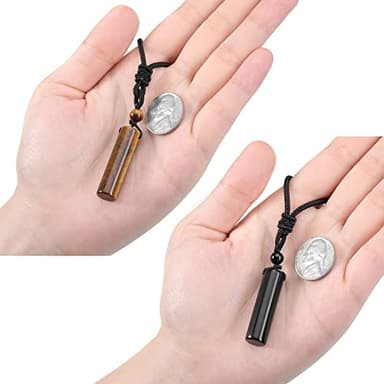 Top Plaza 2 Pcs Black Obsidian Tiger Eye Healing Crystal Stone Necklaces for Men Amulet Protection Cylindrical Pendant Necklaces Adjustable Braided Natural Quartz Gemstone Necklace Jewelry - Image 5