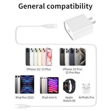 iPhone 16 15 Charger Fast Charging, USB C Charger Block with 2 Pack 6FT Cable for iPhone 16/16 Plus/16 Pro/16 Max/15/15 Pro Max/iPad Pro/AirPods - Image 6
