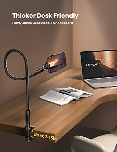 Lamicall Gooseneck Phone Holder Bed - [Nylon Braided] Flexible Arm, 38inch Overall Length, 360 Adjustable Clamp Clip, Overhead Cell Phone Mount Stand for Bed, Desk, 4-7” Cellphone - Image 4