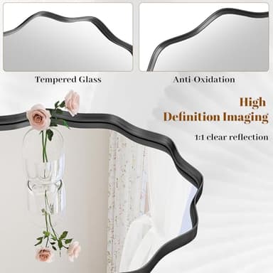 VETROVUE Round Wavy Mirror, 30 Inch Metal Frame Circle Mirror, Round Wall Mounted for Entryway, Bathroom, Vanity, Living Room, Black - Image 3