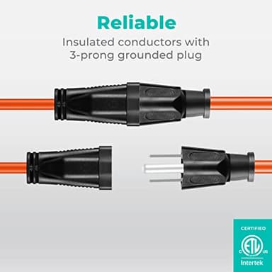 KMC 25ft Outdoor Extension Cord, 25-Foot 16/3 Weatherproof Indoor/Outdoor Extension Cable, Flexible SJTW 16-Gauge Pure Copper Wire, Durable Vinyl Jacket, UL/ETL Certified, 13A 1625W, Orange - Image 4