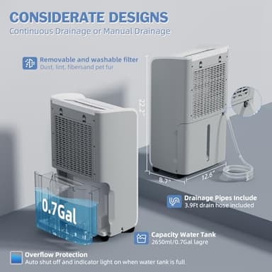 AIRPLUS 4,500 Sq.Ft 70 Pint Dehumidifier for Basements and Home-with Drain Hose,Efficient,Energy-with Dual Protection and 4 Smart Modes,24H Timer,Defrost,for Large room - Image 3