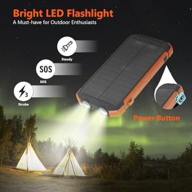 ERRBBIC Solar Charger Power Bank 20000mAh, Portable Wireless Charger, 15W Fast Charging External Battery Pack with Dual Flashlight and USB C Outputs. Outdoor Mobile Power Compatible with Cell Phones - Image 4